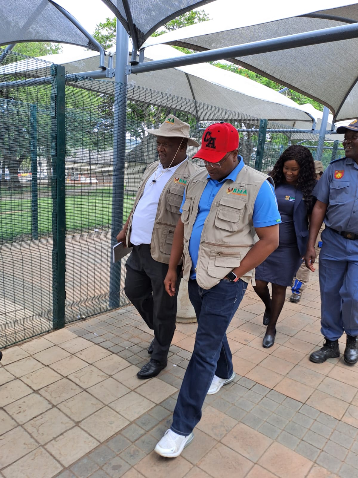 BMA Commissioner, Dr Michael Masiapato; Maj. Gen (rtd) David Chilembe and senior officials inspecting port facilities at Lebombo Port of Entry during the 2022/23 Festive Season.